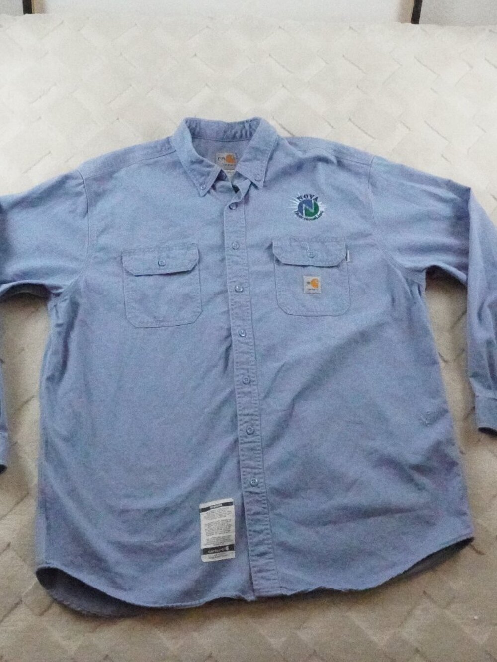 Carhartt FR Button Up Shirt Mens 2XL Blue Welder Work Wear d